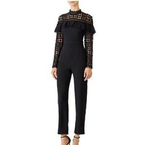 Slate and Willow Lace Yoke Jumpsuit Modern Black Long Sleeve 12